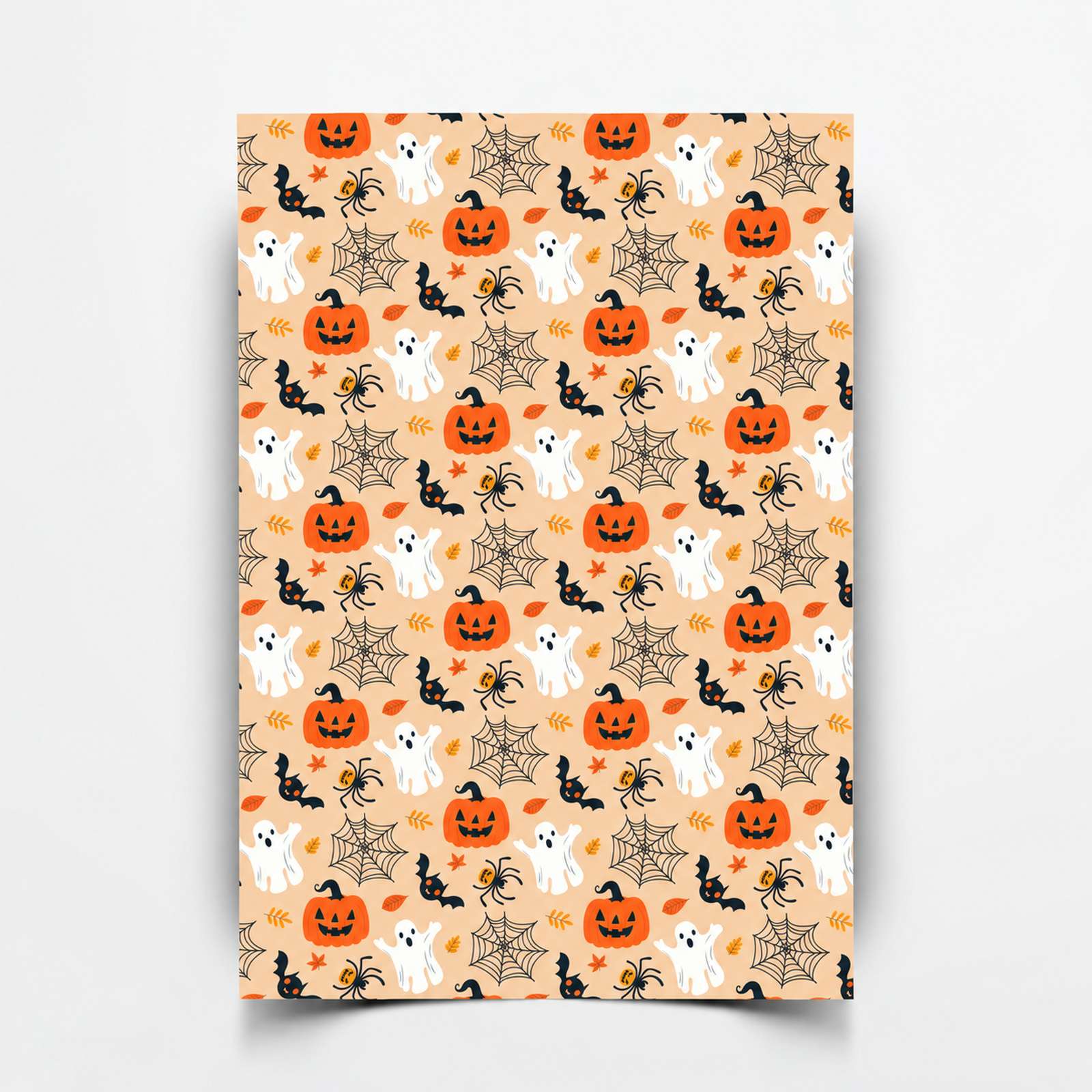Sondepleister Happy Halloween Sondepleister met lachende pompoenen, spookjes, vleermuizen en spinnen op een perzikkleurige ondergrond